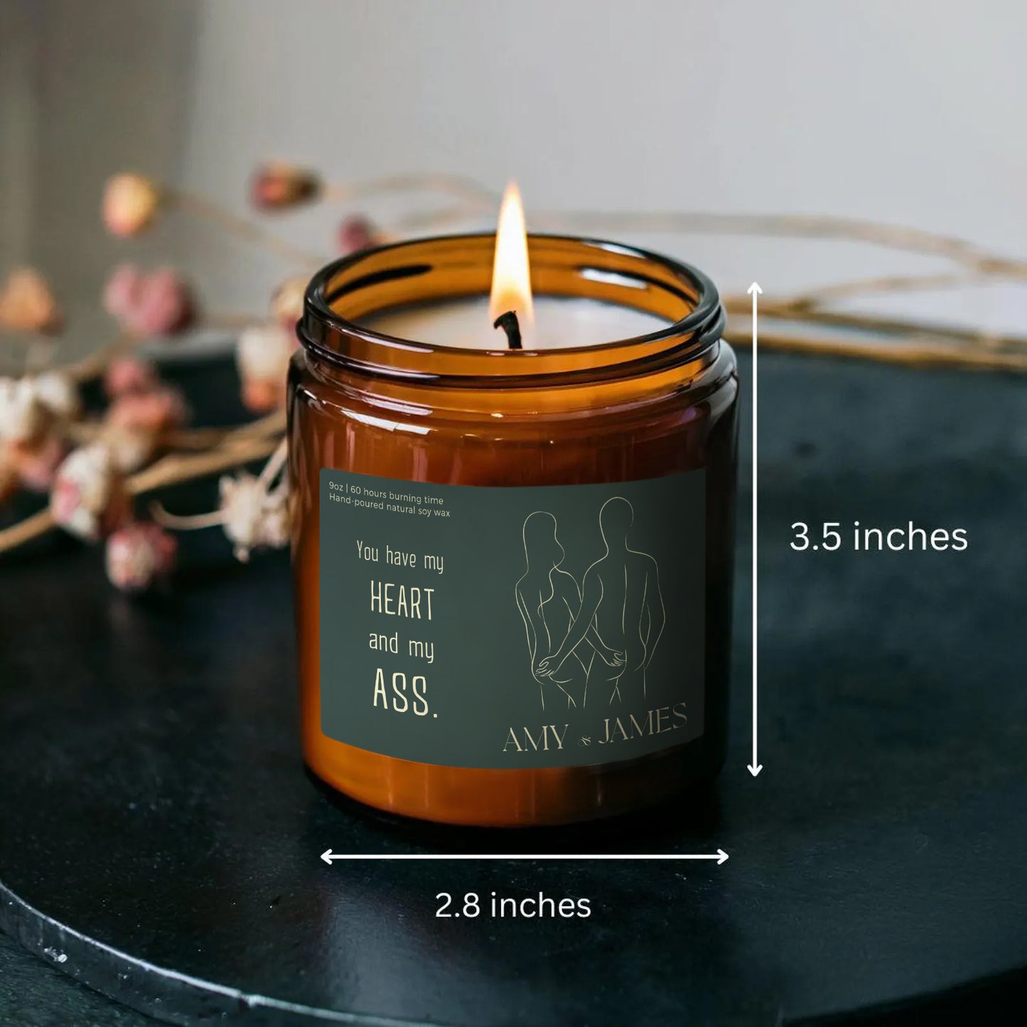 Couple Name My Heart and My Ass Custom Candle-Gliminis