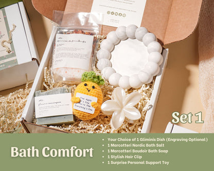 Bath Comfort Gift Set-Personalized Self Care Gift Box Handmade Wellness Package Eco Friendly Gift Set Affordable Luxury Gift Birthday Present New Mom Gift Employee Appreciation Corporate Wellness Housewarming Relaxation Kit Tea Lover