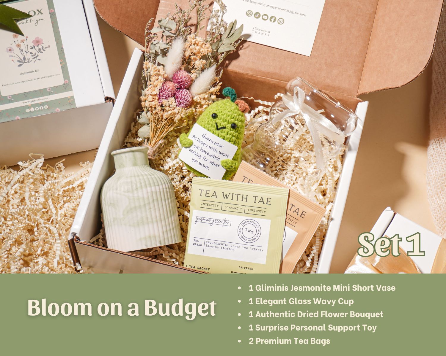 Bloom on a Budget Gift Set-Personalized Self Care Gift Box Handmade Wellness Package Eco Friendly Gift Set Affordable Luxury Gift Birthday Present New Mom Gift Employee Appreciation Corporate Wellness Housewarming Relaxation Kit Tea Lover