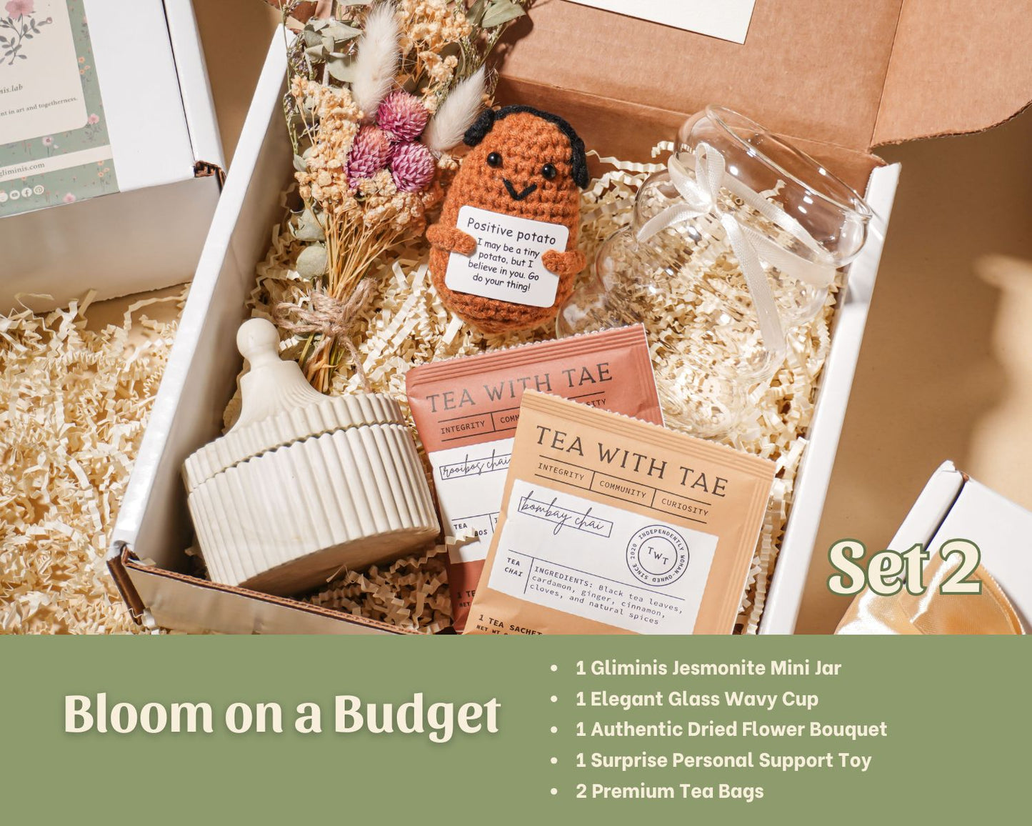 Bloom on a Budget Gift Set-Personalized Self Care Gift Box Handmade Wellness Package Eco Friendly Gift Set Affordable Luxury Gift Birthday Present New Mom Gift Employee Appreciation Corporate Wellness Housewarming Relaxation Kit Tea Lover