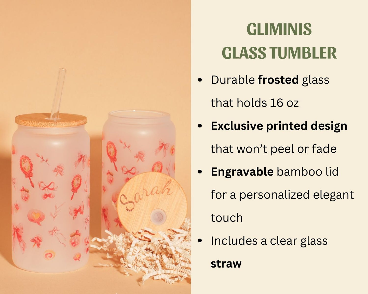 Pink Bow Glass Tumbler